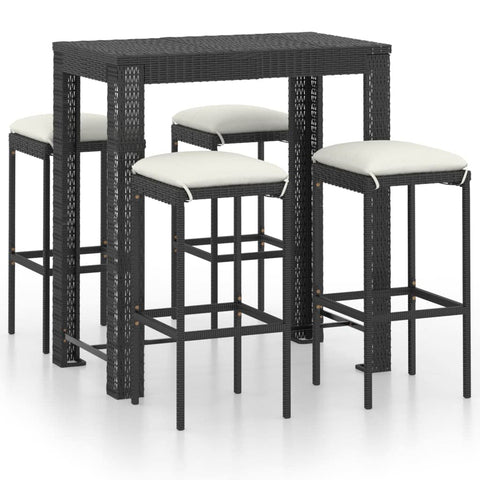 vidaXL 7-Piece Black Patio Bar Set with Cushions â€“ Outdoor Poly Rattan Garden Seating â€“ Square Table & 6 Stools