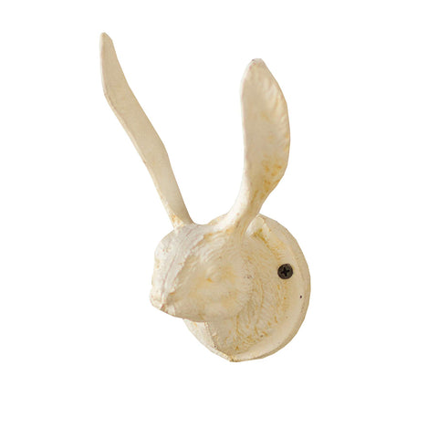 CAST IRON RABBIT WALL HOOK ANTIQUE WHITE
