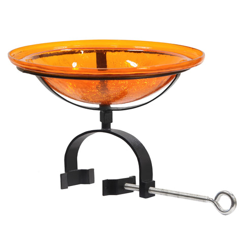 Achla Designs 201-1022 12" Orange Crackle Glass Rail Bracket Birdbath, Mandarin