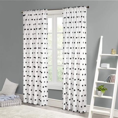 Oakestry Sophie Sheer Single Window Curtain Panel All-Over Clipped Soft Pompom Detailing with Rod Pocket for Bedroom Living Room Farmhouse, 50" X 63", Black