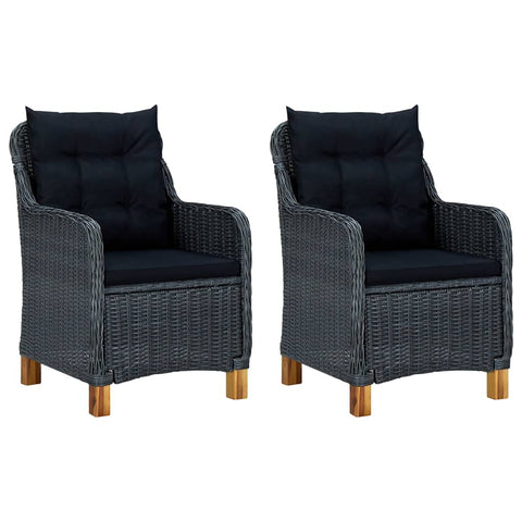 vidaXL Patio Chairs with Cushions 2 pcs Poly Rattan Dark Gray - Outdoor Seating for Patio, Garden & Backyard, Sturdy Frame with Acacia Wood Legs