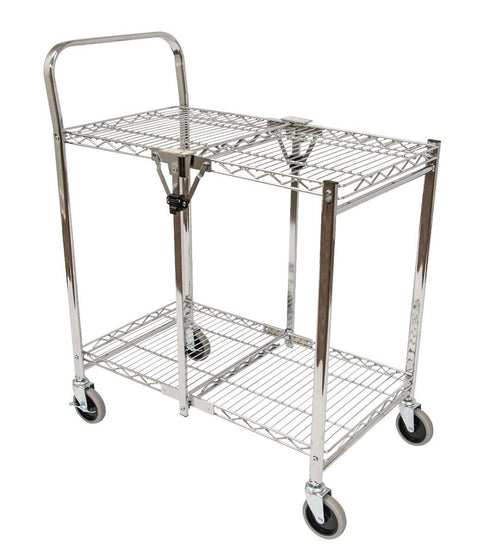 LUXOR WSCC-2 Two-Shelf Collapsible Wire Utility Cart with Wheels, Push Heavy Duty,Holds 200 Pounds and Folds Up for Storage, 37"W x 18.25"D x 30.5"H