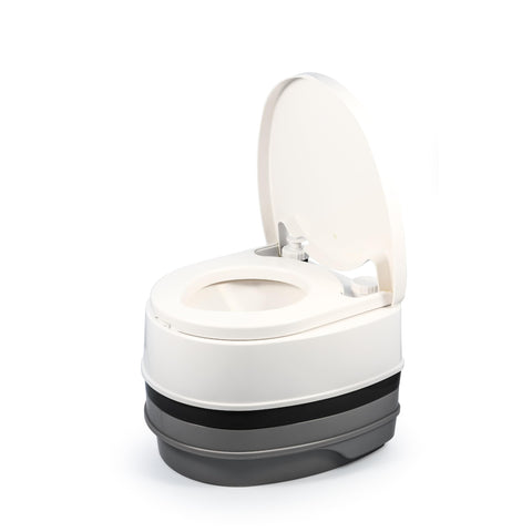 Camco RV Premium Travel Toilet - Features a 5.3-Gallon Detachable Holding Tank, Pump Flush Design & Spring-Loaded Latch (41535)