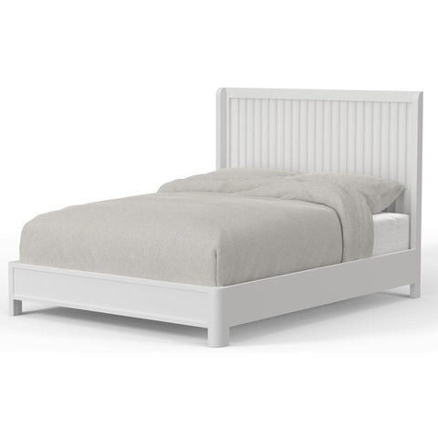 Oakestry Stapleton Queen Panel Bed White Mahogany Wood Veneer Frame Classic Design Modern Coastal Style Durable Slatted Base No Box Spring Needed Easy Assembly Bedroom Furniture Platform Style
