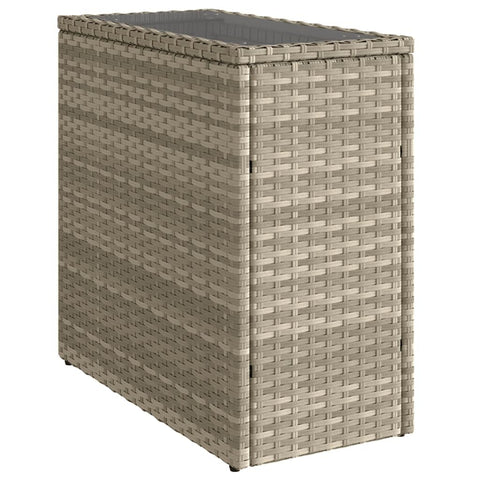 vidaXL Rectangular Garden Side Table Light Grey Poly Rattan Tempered Glass Top Adjustable Feet Outdoor Coffee Serving 22.8X10.8X21.7 in Patio Small Balcony Exterior Sofa