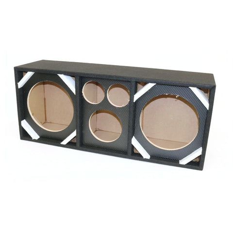 Deejay LED D10T2H1CARBONBLK 10-inch Two Woofers Plus Two Tweeters & One Horn Carbon Texture Empty Chuchera Speaker Enclosure with Dual Port & Heavy Duty Carpet w/Quality Embroidered Stitched Logo