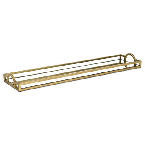 Verena Slim 32" Rectangular Mirrored Tray – Gold Finish with Handles – Modern Centerpiece for Living Room or Console Table – by Cheungs