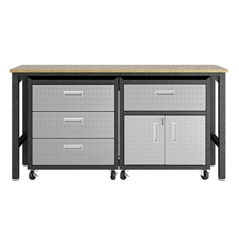 Manhattan Comfort 3-Piece Fortress Mobile Space-Saving Garage Cabinet and Worktable 5.0 in Grey