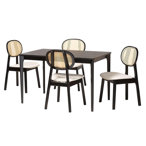 Baxton Studio Darrion 47.2-inch W Dining Set, Cream/Black/Light Brown, 5-Piece