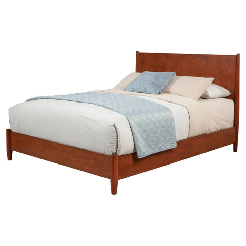 Oakestry Flynn Queen Platform Bed Acorn Solid Mahogany Okoume Veneer Frame Mid Century Modern Style Durable Slatted Base No Box Spring Required Angled Legs Wood Finish Easy Assembly Bedroom Furniture