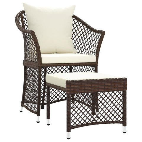 vidaXL Patio Lounge Set - 2 Piece Outdoor Furniture with Cushions, Brown Poly Rattan, Robust Steel Frame, Comfortable Design, Perfect for Garden, Terrace - Includes Chair and Stool