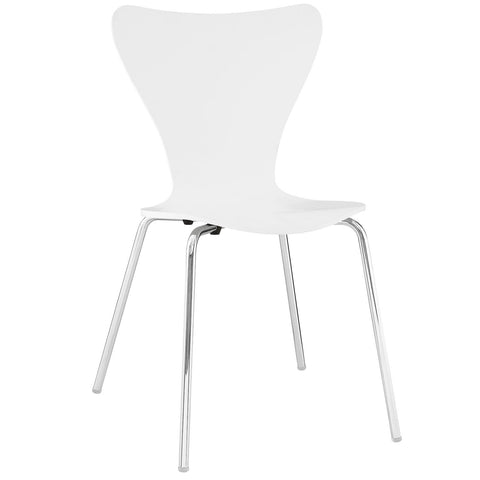 Modway Ernie 18" Modern Solid Plywood Dining Side Chair in White/Chrome