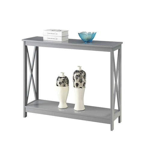 StarSun Depot Grey Wood Console Sofa Table with Bottom Storage Shelf