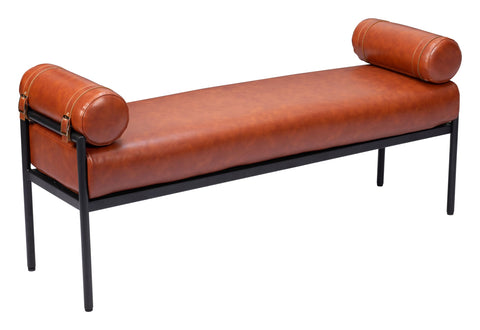 Zuo Barrow Bench Brown, Brown Bench, Modern Style, Faux Leather, Seats up to 2, Plywood, Indoor Living, 55.9" W x 16.1" D x 24.8" H