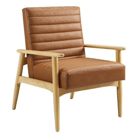 Modway Jensen Vegan Leather Accent Chair in Natural Tan - Mid-Century Modern Armchair with Solid Wood Legs & Armrest - Upholstered Faux Leather Single Side Chair - Reading Chair for Living Room
