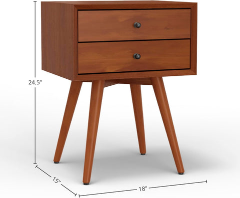 Alpine Furniture Flynn 2-Drawer Mahogany and Veneer Small Nightstand with Legs, Chestnut