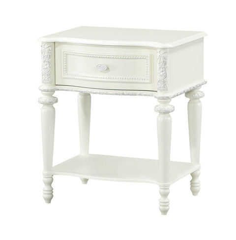 Acme Dorothy Transitional Wood 1 Drawer Nightstand in Ivory Finish