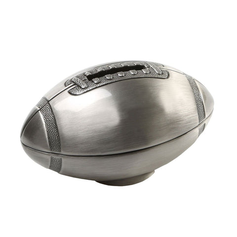 Creative Gifts International Pewter Football Bank for Kids, Newborn Gift, Polished Silver Finish, 4.25” x 2.5", Brushed Non-Tarnish Nickel Plated Finish, Matte Finish, Gift Box Included