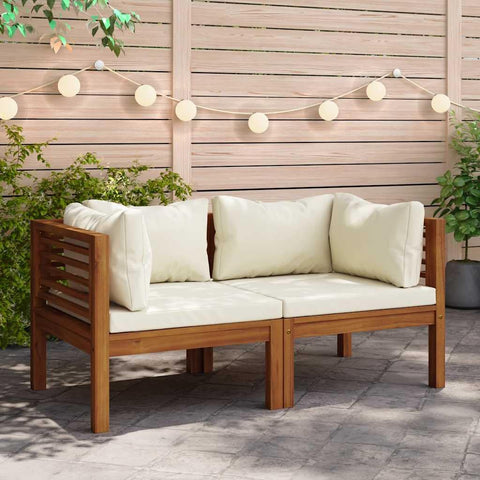 Oakestry Corner Sofas 2 pcs with Cream White Cushions Solid Acacia Wood Outdoor Patio Furniture Seating Garden Backyard Deck Modern Durable Comfortable Weather Resistant