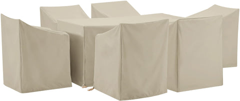 7Pc Outdoor Dining Furniture Cover Set Tan - 6 Dining Arm Chairs & 1 Dining Table