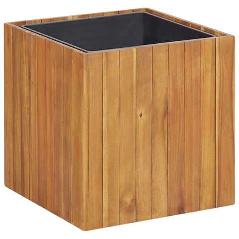 vidaXL Raised Garden Bed Pot - Solid Acacia Wood with Oil Finish, Weather- Outdoor and Indoor Planter, 17.1"x17.1"x17.3" - Includes Plastic Pot, Practical Drainage Design, Brown