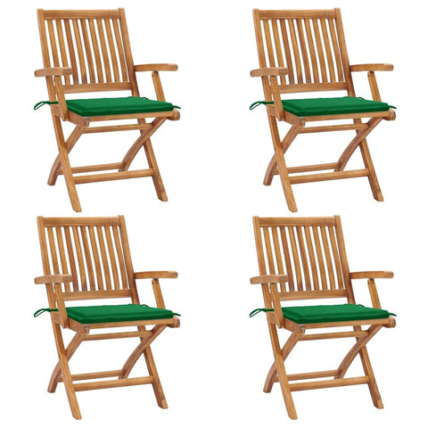 vidaXL 4X Solid Teak Wood Folding Patio Chairs with Cushions Garden Outdoor Balcony Backyard Terrace Lounge Dinner Dining Seating Home Furniture