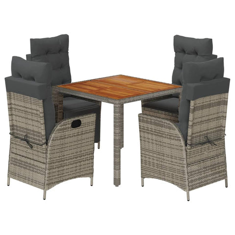 vidaXL 5 Piece Patio Dining Set with Cushions - Adjustable Reclining Chairs & Acacia Wood Table - Gray PE Rattan for Garden, Patio, Backyard