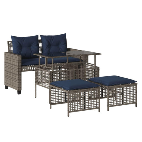 vidaXL Patio Sofa Set - Outdoor Furniture, 4 Piece, Gray Poly Rattan, Adjustable Table, Cushions, Glass Tabletop, Backyard, Terrace, Patio