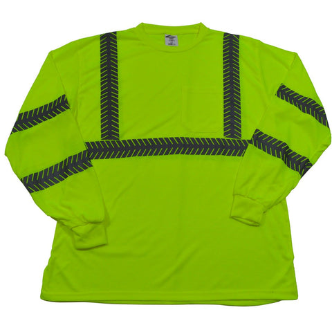 Petra Roc L JTSL3-4X ANSI Class 3 High-Vis Long Sleeve Safety T-Shirt, Jersey Knit with Segmented Reflective Tape and One Chest Pocket, 4X-Large, Lime