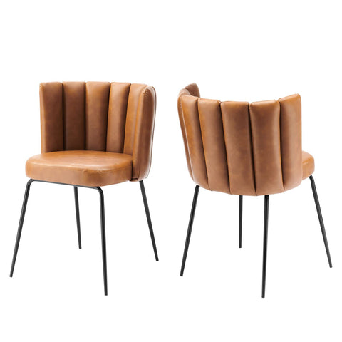 Modway EEI-4676-BLK-TAN Virtue Vegan Leather Dining Chair Set of 2, Black Tan