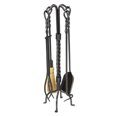 Minuteman International Twisted Rope 5-piece Wrought Iron Fireplace Tool Set, Graphite