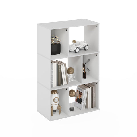 Furinno DALY Book Shelf, 6-Cube Bookshelf, Cube Storage Organizer Bookcase with Irregular Compartments, 11.7 x 23.6 x 36.8, for Living Room, Bedroom, Home Office, White