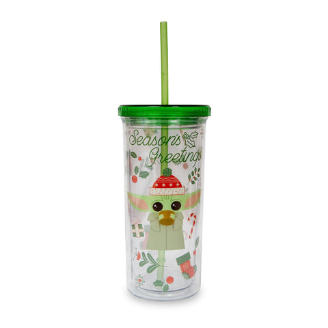 Star Wars: The Mandalorian Grogu Christmas Icons Plastic Carnival Cold Cup With Reusable Straw and Leakproof Lid
