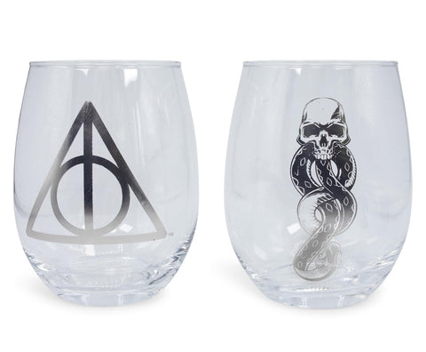 Harry Potter Icons 20-Ounce Stemless Wine Glasses, Set of 2 | Drinking Cup Cocktail Glasses For Home Barware Set, Kitchen Decor | Wizarding World Gifts and Collectibles