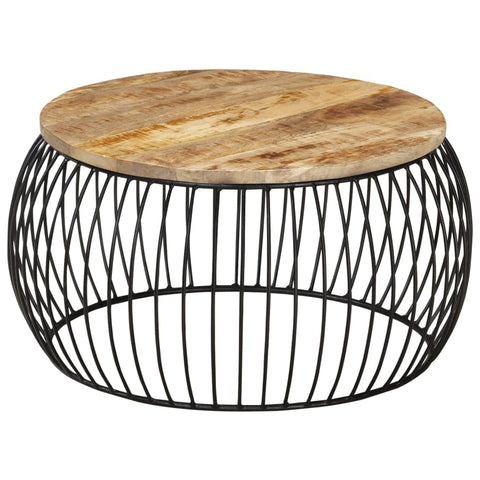 vidaXL Solid Wood Mango Coffee Table/Side Table - Round, 26.8" x 13.8" - Brown, Iron Frame - Versatile Use: Nightstand, Sofa Table, Living Room