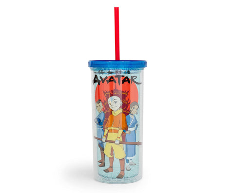 Silver Buffalo Avatar: The Last Airbender Trio Carnival Cup With Reusable Straw, Leakproof Lid | BPA-Free Plastic Tumbler, Tall Cold Cup | Novelty Drinkware For Home Kitchen | Holds 20 Ounces