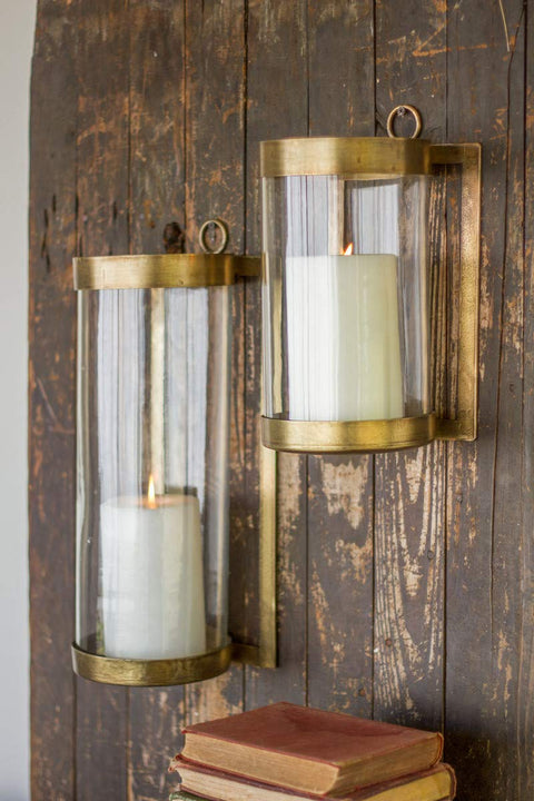 Kalalou NMAN1010 Large Finished and Glass Wall Mounted Hurricane Light, One Size, Brass