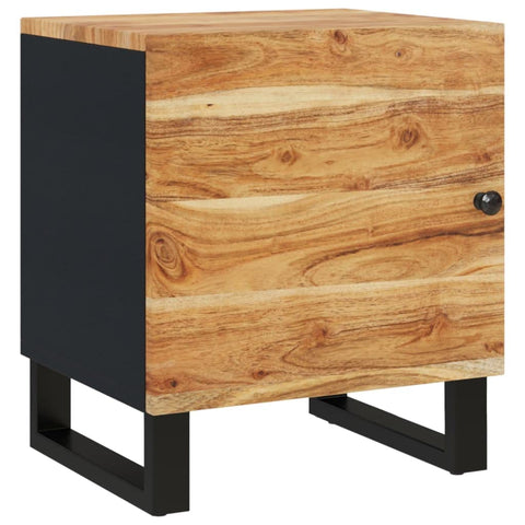 vidaXL Solid Acacia Wood Bedside Cabinet with Distinctive Grain Color, Black Industrial Nightstand with Iron Frame, Unique Bedroom Furniture, 15.7"x13"x18.1", Compliant with California Proposition 65