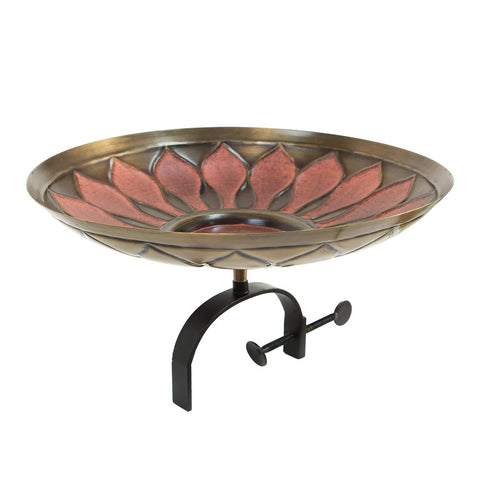 Achla Designs BB-09R-OR African Daisy Bracket Railing Mount Birdbath, Red, Brass, Black