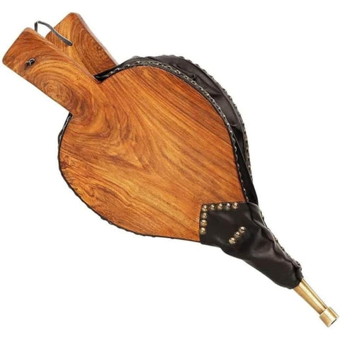 Oakestry Lodge Fireplace Bellows Hardwood & Leather Handheld Air Blower with Brass Nozzle Durable Wood Fire Starter for Indoor Outdoor Fireplaces BBQs & Campfires Black & Brass Design