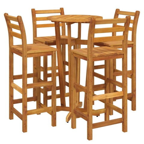 vidaXL Patio Dining Set 5 Piece, Outdoor Hightop Table and Chairs, Counter Height Desk, Pub Table Set for Porch Backyard, Farmhouse, Solid Acacia Wood Brown