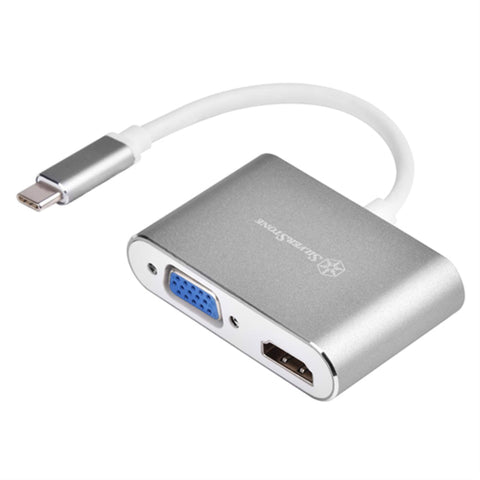 SilverStone Technology USB Type-C to VGA and HDMI Adapter, HDMI Supports 4Kx2K@30Hz, VGA Support 1920x1200@120Hz, Dual Screen Display simultaneously, Charcoal Color, SST-EP16C