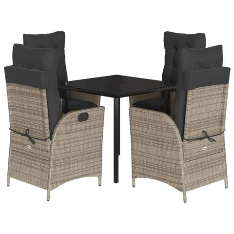 vidaXL Gray Poly Rattan 3 Piece Patio Dining Set with Cushions - Adjustable Backrest - Tempered Glass Tabletop Outdoor Furniture for Garden, Patio, Deck - UV - Removable Covers