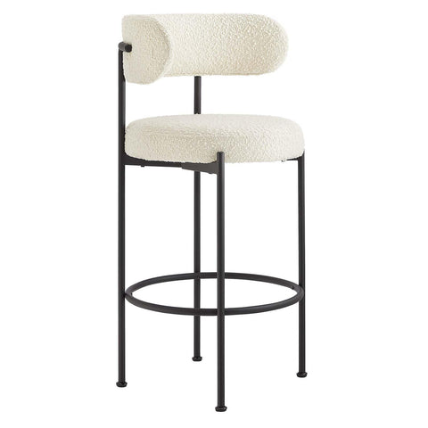 Modway EEI-6520-IVO-BLK Albie Boucle Fabric Bar Stools - Set of 2, Ivory Black