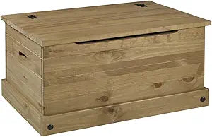 OS Home and Office Furniture Model COR440 Cottage Series Wood Storage Trunk in Corona Brown