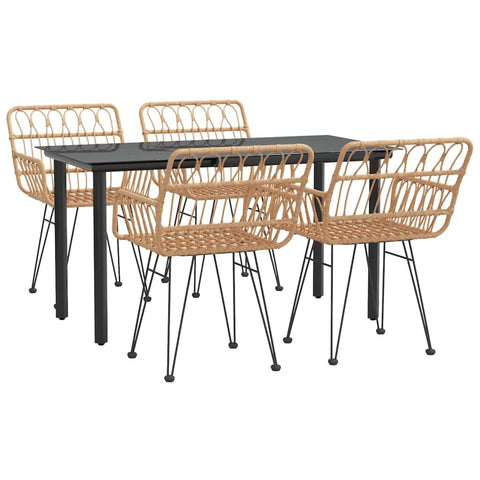 vidaXL 5 Piece Dining Set - Poly Rattan Outdoor Patio Furniture Set with Comfortable Armrest Chairs and Glass-Top Table - Weather Resistant & Easy to Clean - Brown, 3157861