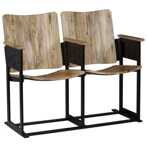 vidaXL 2-Seater Bench with Solid Mango Wood and Steel Frame - Ergonomically Designed, Handcrafted Retro-Industrial Style, Comfortable Heavy-Duty Seating, Easy Assembly