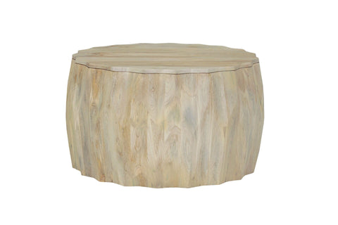 Carolina Chair & Table 30" Diamond Carved Round Mango Wood Coffee Table - Elegant Cylindrical Base - Modern Home Decor Furniture for Bedroom, Living Room, Dining (Natural)