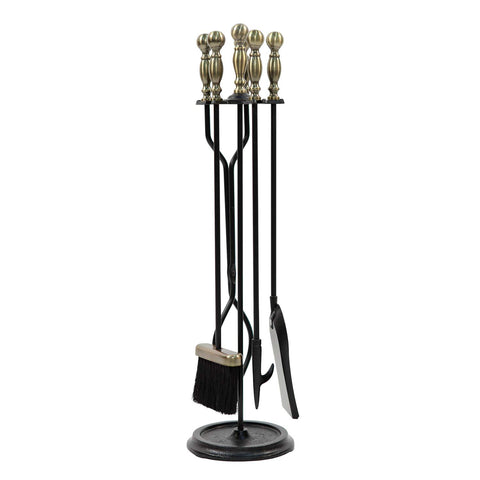 Minuteman International Sutton 5-piece Fireplace Tool Set, Antique Brass and Black