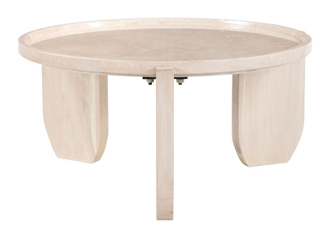 Nador Coffee Table Natural, Natural Coffee Table, Modern Style, Bottochino Marble Round Shape Tabletop, MDF, Indoor Living, 29.5" W x 29.5" D x 15" H